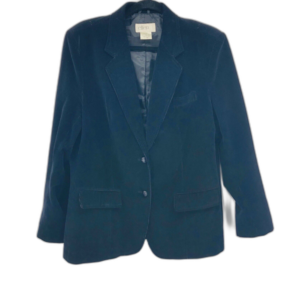 Ellen B Corduroy Blazer Jacket Sz 40 Black Academia Minimalist Vintage